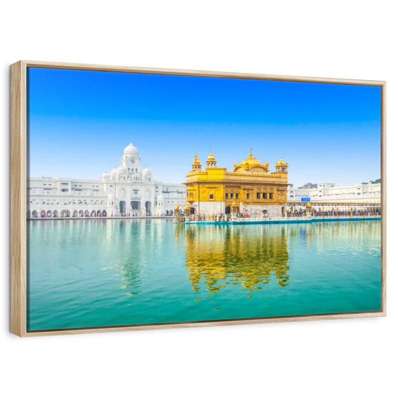 Temple de sri Harmandir, Cadre flottant en bois naturel, 43 po x 29 po