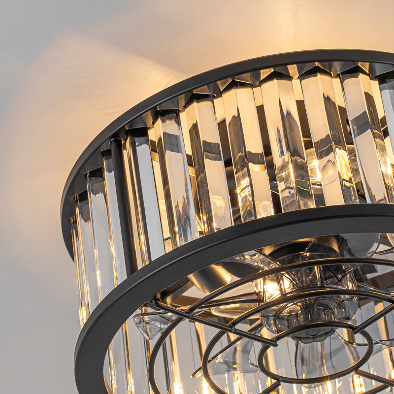 13.2" 7-Blade Reversible Crystal Caged Ceiling Fan With Remote Control And Light Kit Included