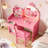 Lighted Crown Mirror Kids Vanity Set - 2-in-1 Wooden Makeup Desk with Chair, Drawer & Open Shelves - Princess Dressing Table with Room Storage for Toddlers  - Pink-1287013478