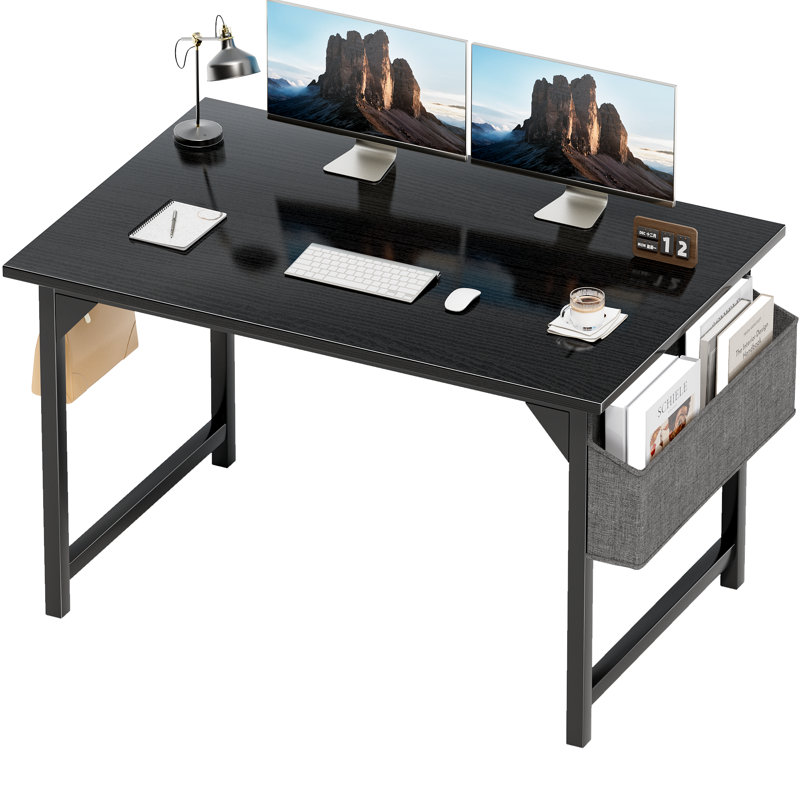 Bureau d'écriture en métal, H 29,6 po x l 40 po x P 19,7 po, Noir