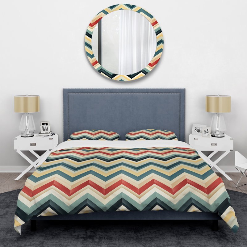 Ensemble de housse de couette à chevrons multicolores Soft Color, Housse de couette pour grand lit et 2 taies décor