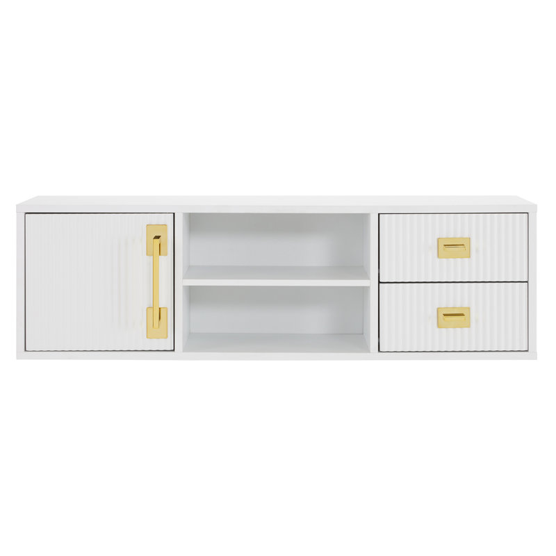 Wall Mount Makeup Vanity with Storage Cabinet, Open Shelves & 2 Drawers, White