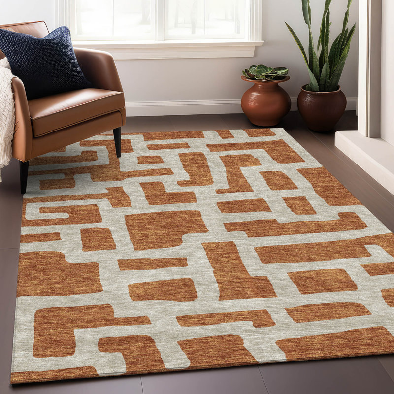 Premium Machine Washable Prisco Terracotta Rug, Rectangle 8' x 10'