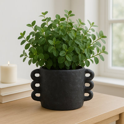 Pottery and Cement Planter with Unique Multi-Loop Handle Design Stylish Contemporary Accent