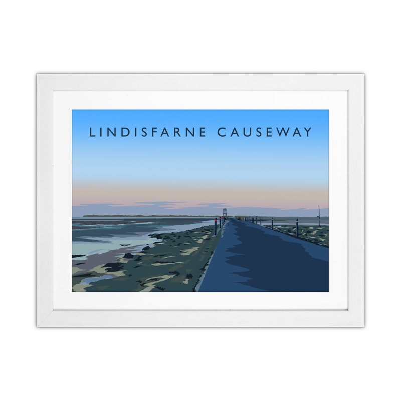 Lindisfarne Causeway by Richard O'Neill - Print, White Framed, 43.5cm H x 53.5cm W x 3cm D
