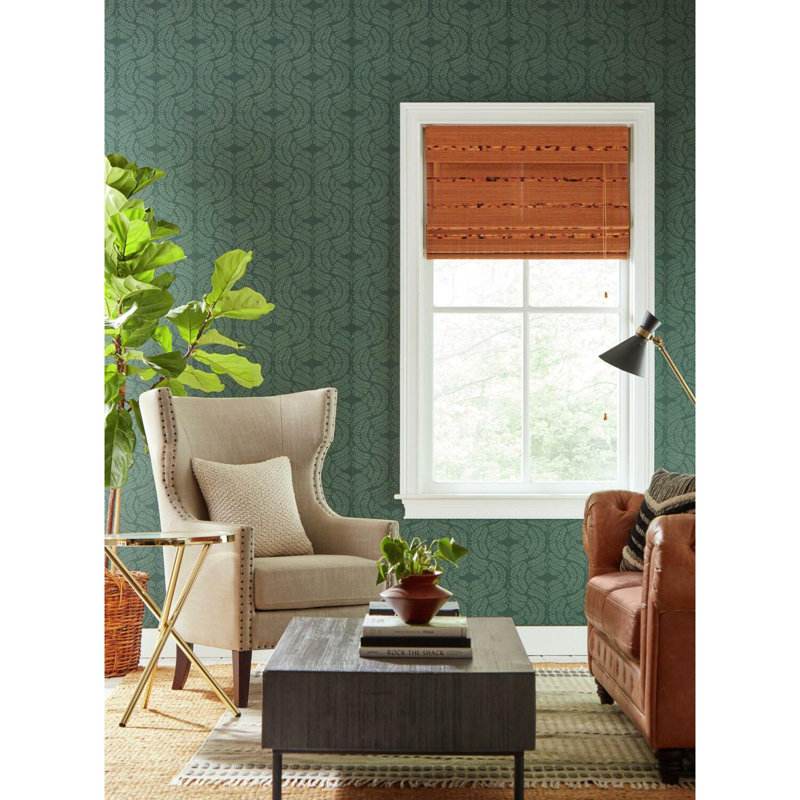 Bleecker Fern Tile 27' L x 27" W  Wallpaper Roll, Dark green