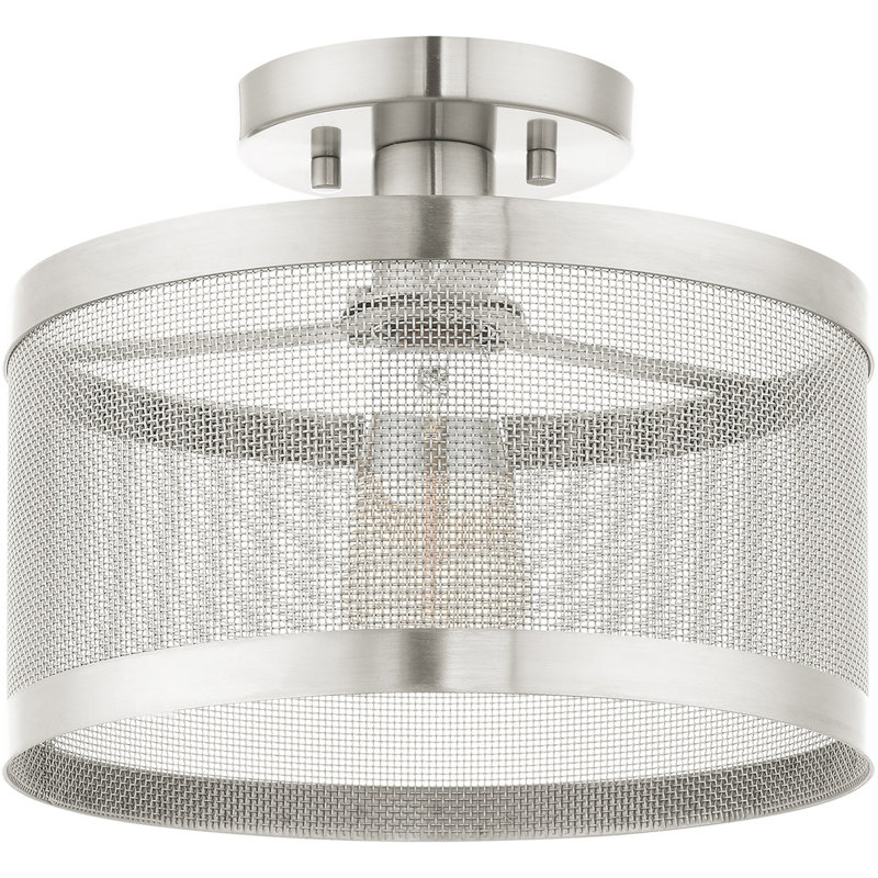 1 Light Semi Flush mount ceiling light fixture with Stainless Mesh Shade, Brushed Nickel