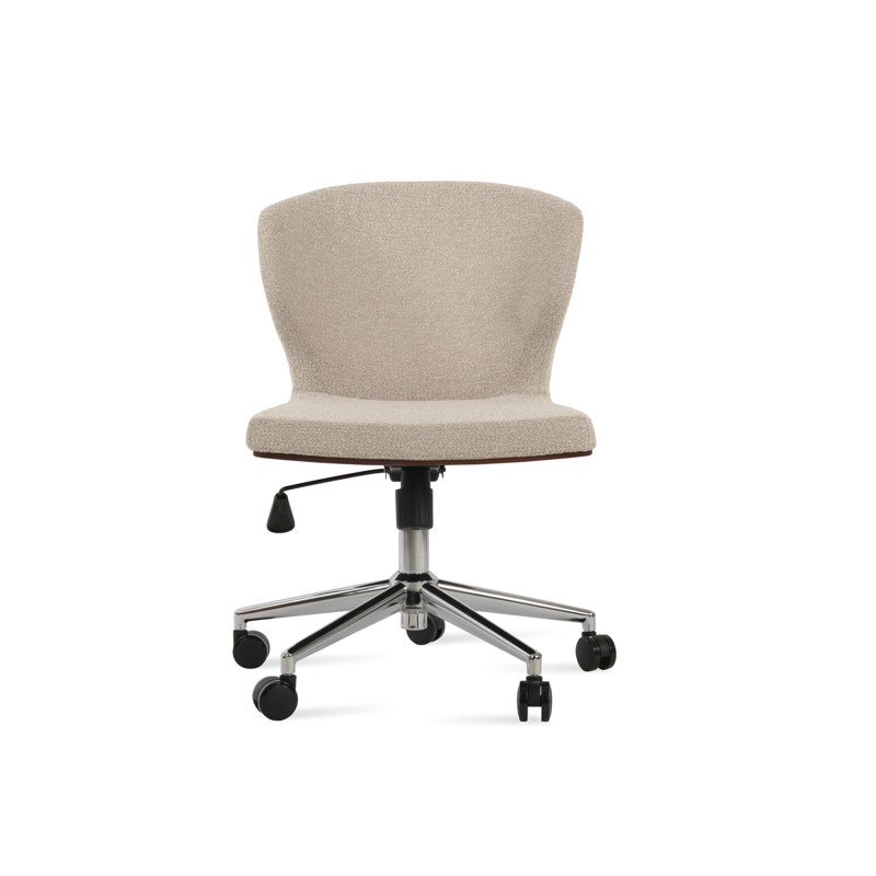 Chaise de bureau Amed Plus, Chrome chrome, Beige, Tissu