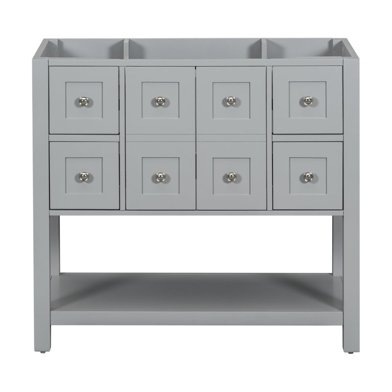 Meuble-lavabo 36 po, bois massif et mélange. 4 tiroirs, 2 portes avec surface de meuble-lavabo. Apparence peinte. Rails coulissants lisses. Charnières réglables. Gris. Rangement autoportant, portes à tiroirs, gris