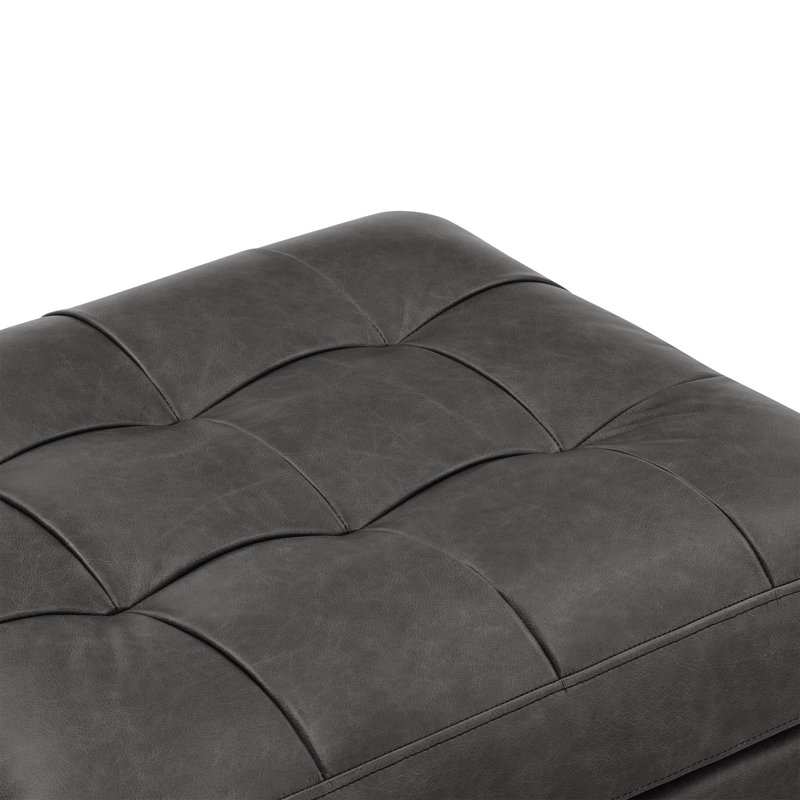 Geo 30'' Genuine Leather Tufted Upholstered Ottoman, Black