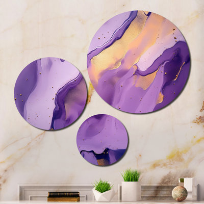 Purple And Gold Marble Ink Clouds II Abstract Wall Decor on Metal