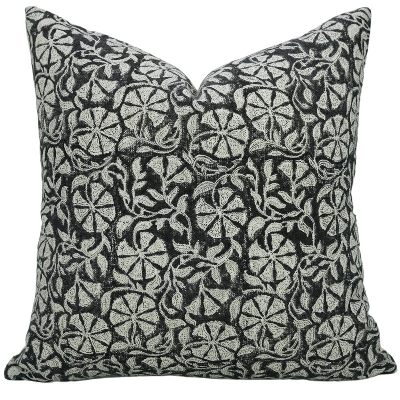 Coussin décoratif Fabividine Boho, lombaire floral, coton blanc cassé (Rudraksh, noir), H 20 po x l 12 po