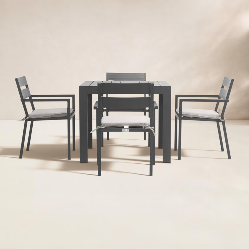Eartha 4 - Person Patio Dining Set with Square Table , Cushions Included, Cast Lagoon Sunbrella® Plainweave, Slate Gray