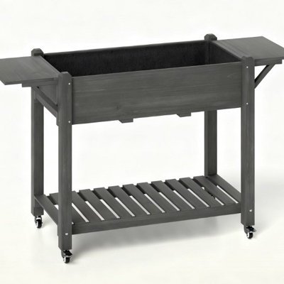 Elevated Garden Bed,Wood Raised Planter Box,With Lockable Wheels,Side Tables,Bottom Shelf,Drain Holes
