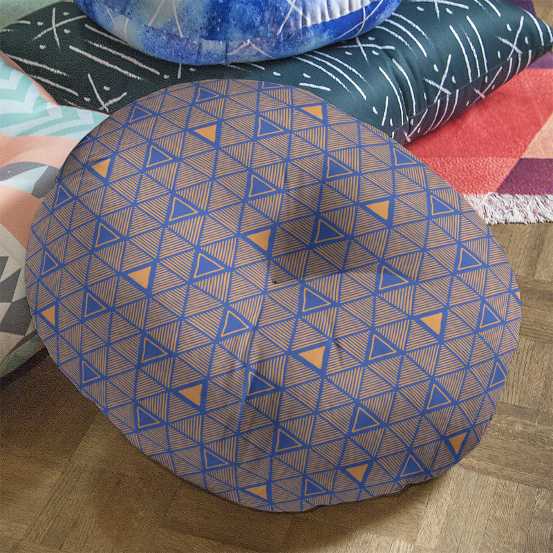 Coussin de sol classique à motif de triangles dessinés à la main, 26 po x 26 po, Bleu/orange