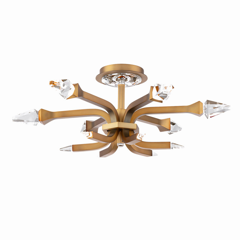 Plumeria 6 Light Crystal LED Semi-Flush Mount, 3.3 W, Aged Brass