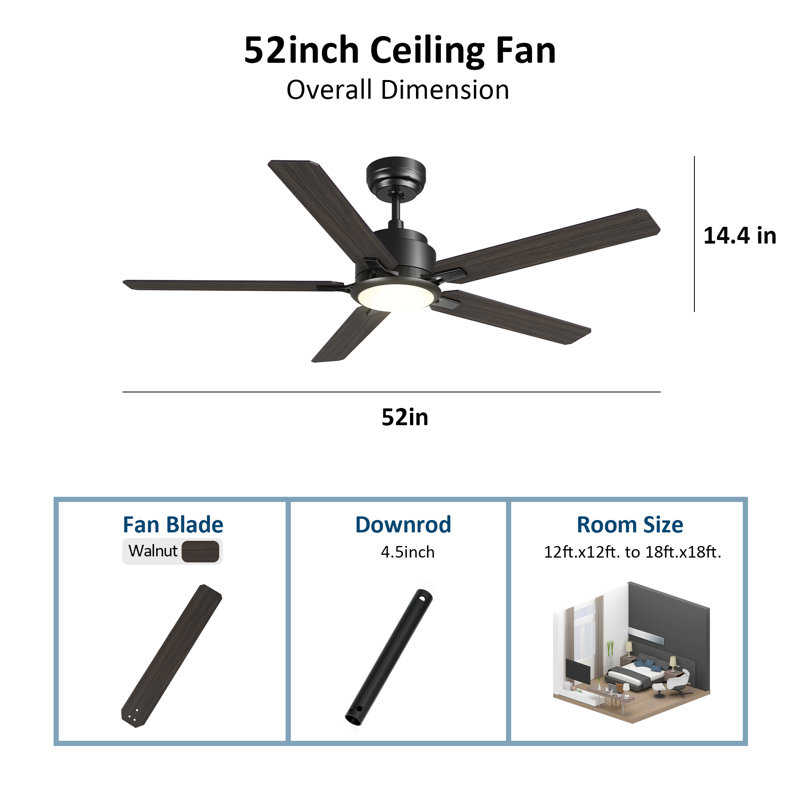 52'' Smart Ceiling Fan with Dimmable LED Light kit,Remote Control,Reversible Silent DC Motor
