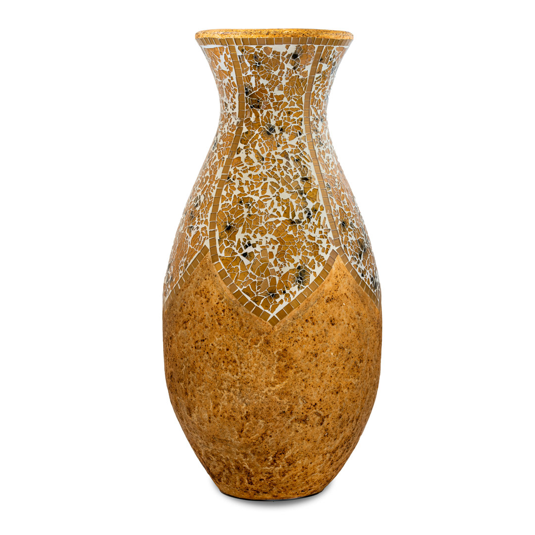 Charlevoix Floor Vase, 24 Inch Mosaic Vase – Tall Cylinder Made of Terracotta with Yellow Tan Glass Mosaic Pieces – Handcrafted Decorative Home Décor Accent Piece for Bedroom, Living Room, Office Bloomsbury Market