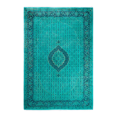 Tapis unique bleu / turquoise / prune de 6 pi 2 po x 9 pi 2 po Overdyed