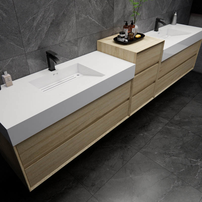 Albizu 114" Wall-Mounted Double Bathroom Vanity, Coffee