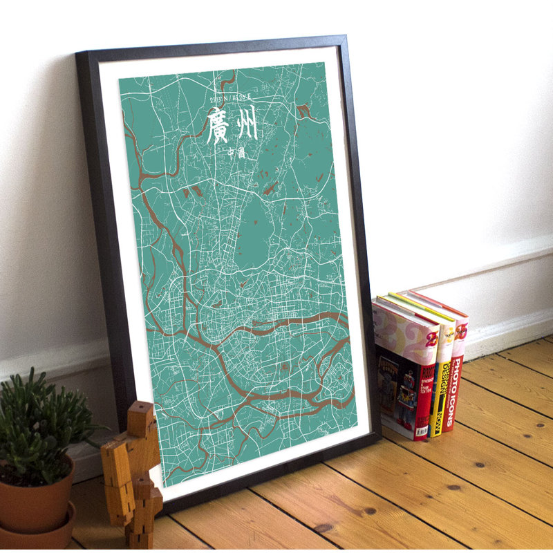 CT Guangzhou City Map 1 Piece Wall Art, 50.8cm H x 40.6cm W x 0.13cm D