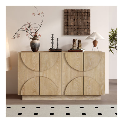 4-Door Large Storage Sideboard, Wood Sideboard Cabinet With Semi-Circular Handles And Adjustable Shelves For Dining Room, Kitchen, And Living Room (Natural)