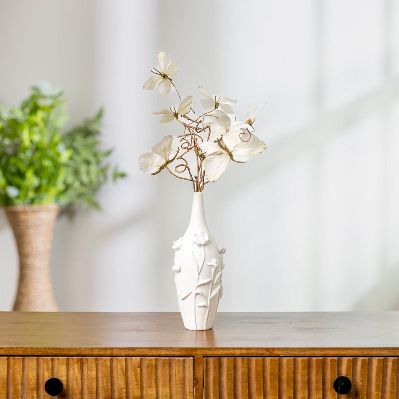 Vase embossé à motif floral H 10 po