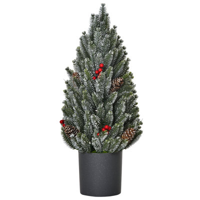 18" Tall Unlit Miniature Snow-Flocked Tabletop Artificial Christmas Tree - Pine Cones & Berries for Cozy Holiday Decor