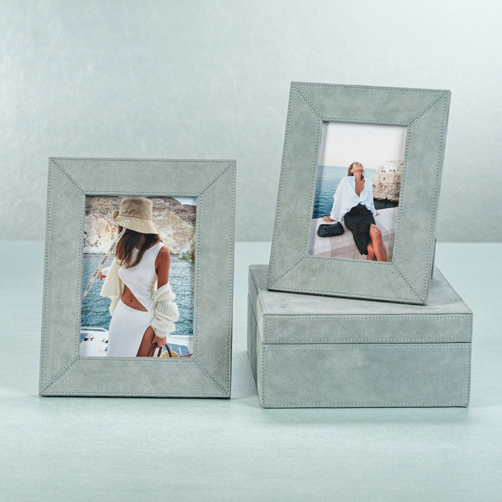 Suede Leather/ MDF Picture Frame, 5" W x 7" H, Cote D'Azur Blue