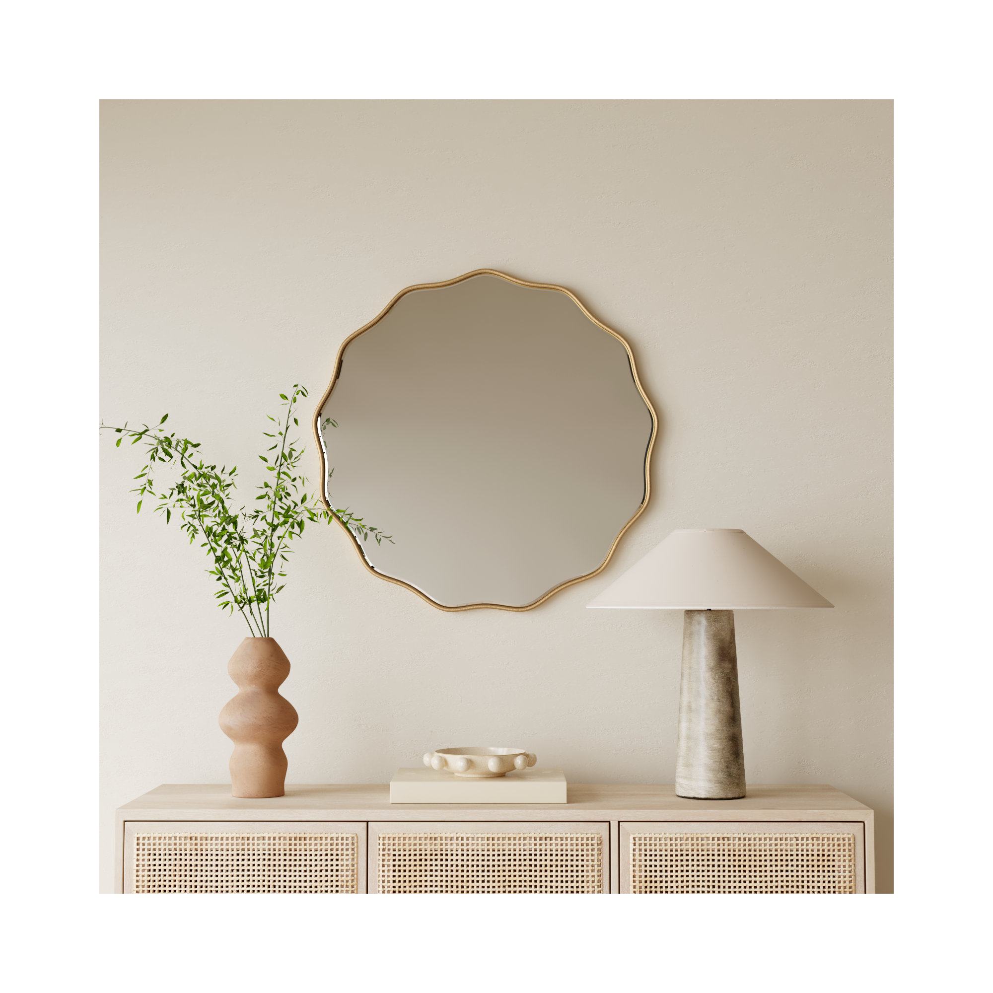 Francina Scalloped Mirror, 32" x 32", Gold