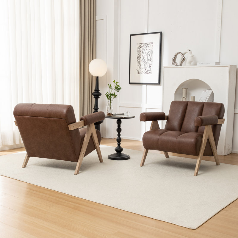 Chenice Upholstered Armchair, Brown Faux Leather