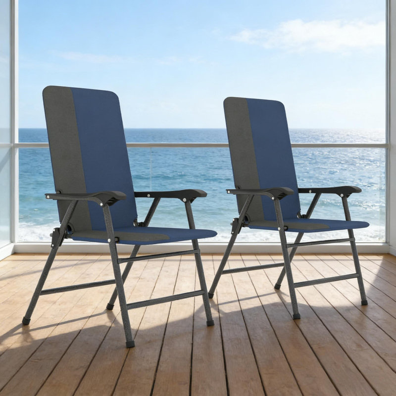 Outdoor Chairs Set,High Back Lawn Chairs,Folding Camping Chairs,Patio Chairs Set of 2, Dark Blue/Gray