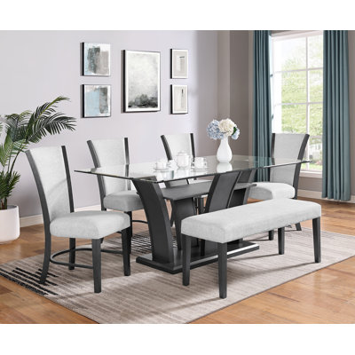 Rodner 6 - Person Glass Top Four Leg Dining Set