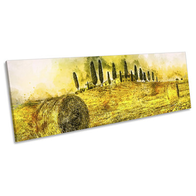 Tuscany Sunset Farmhouse Panoramic - Wrapped Canvas Painting