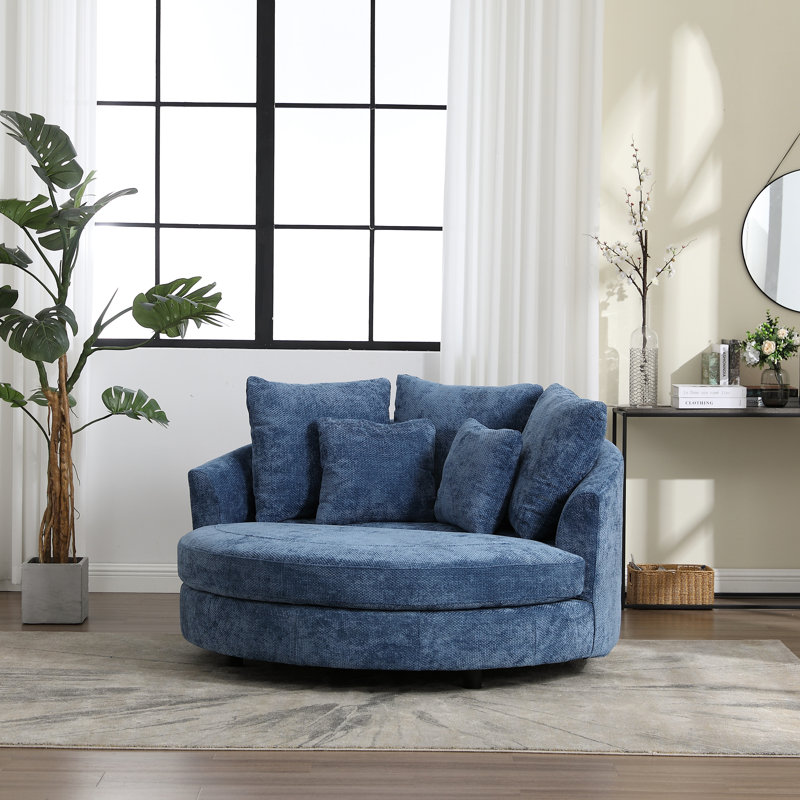 Fauteuil demi-tonneau rembourré avec housse, Chenille bleu