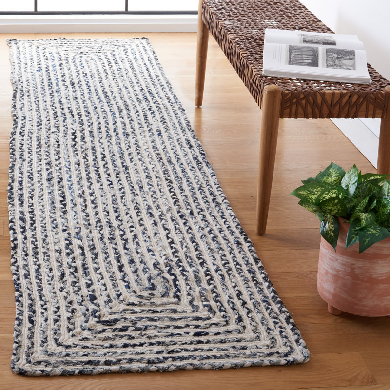 Tapis rayé en coton fait à la main Nini, Tapis de couloir 2 pi 3 po x 9 pi