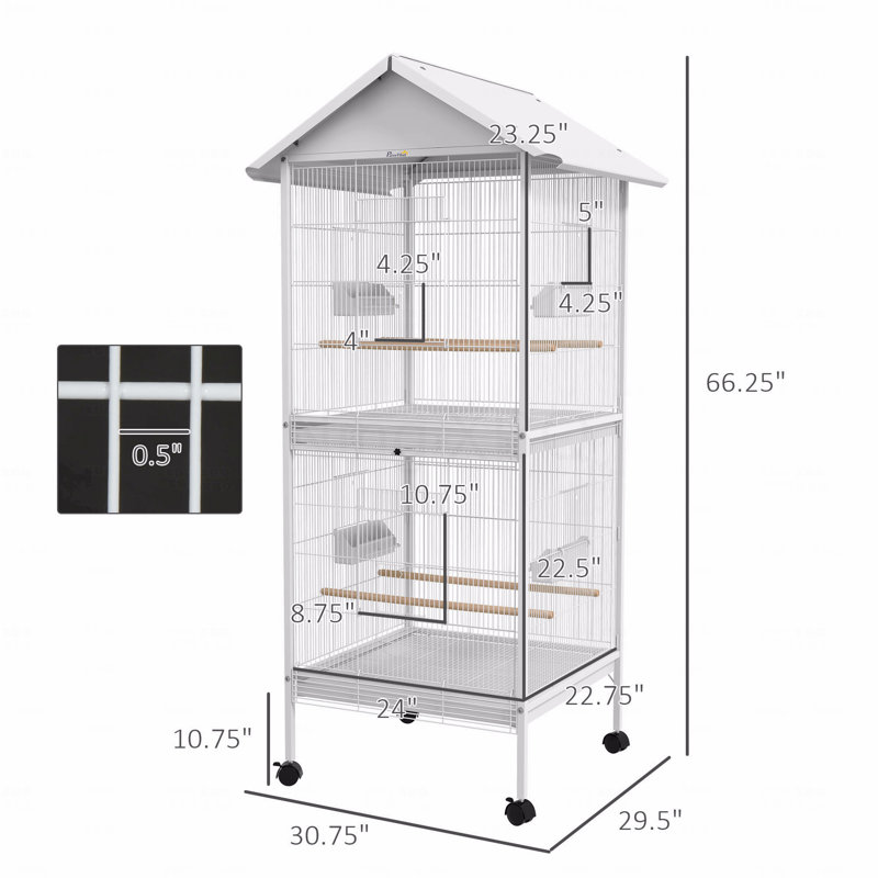 Mangeoire en métal forgé pour cage à oiseaux avec support roulant