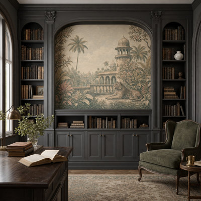 Papier peint mural rétro Vintage Tropical Garden Mughal Palace Pavilion