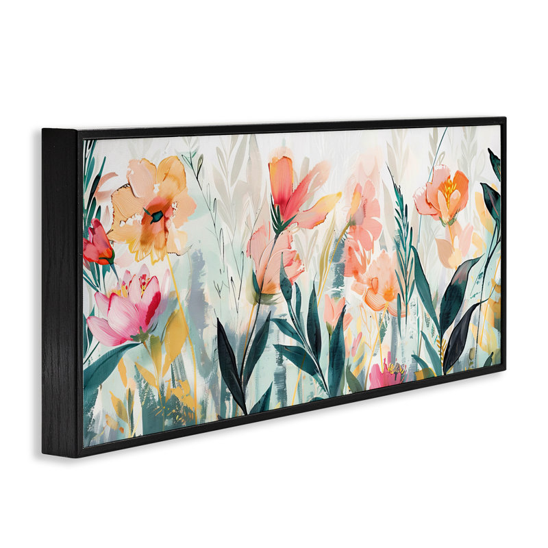 Giclée encadrée Flower Garden Whispers, conception par Elara Yasna, H 10 po x l 24 po, Giclée encadrée noir minuit
