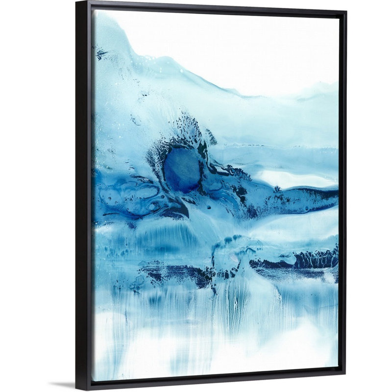 « blue currents ii », peinture sur toile, Cadre flottant noir, H 41,7 po x l 31,7 po x P 1,75 po