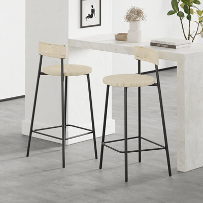 Ensemble de 2 tabourets de comptoir, tabourets de bar en corde de papier tissés à la main Boho