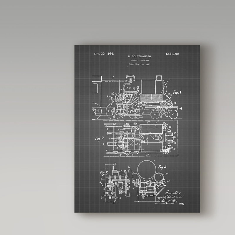 «Train Engine» par Manilo, reproduction d'art sur toile tendue, H 47 po x l 35 po