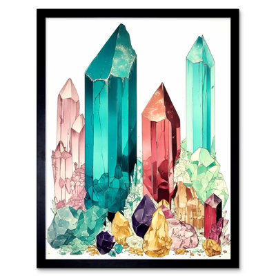 Mayuko Gemstone Crystals Watercolour Purple Blue Pink Yellow - Single Picture Frame Print