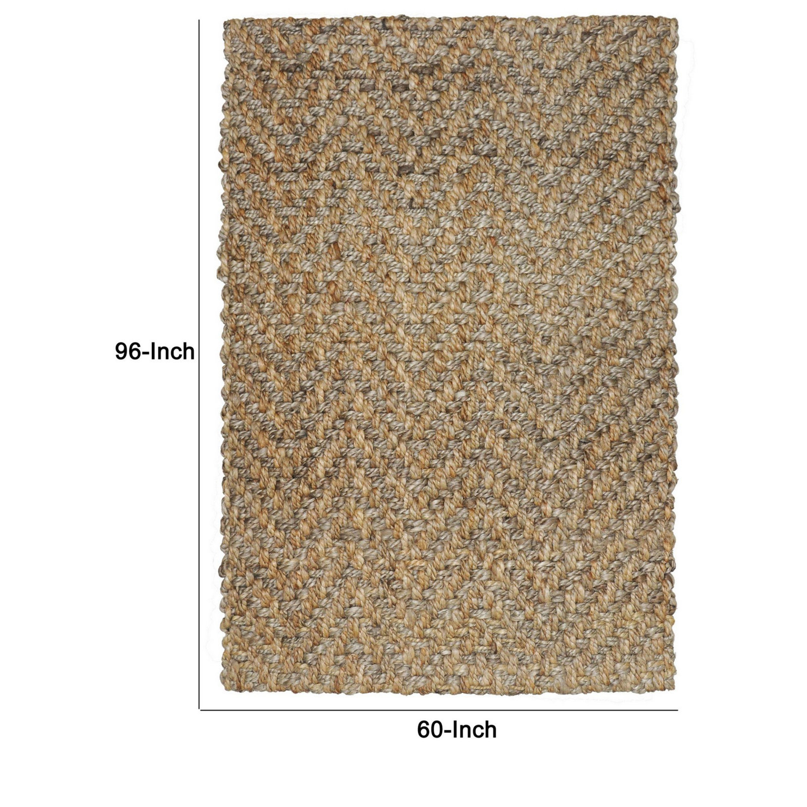 Jiona Brown Hand-Woven Chevron Jute Rug, Rectangle 5' x 8'