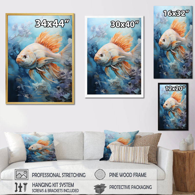" Fishing Majestic Catch ", 40" H x 30" W x 1.5" D, White Picture Framed