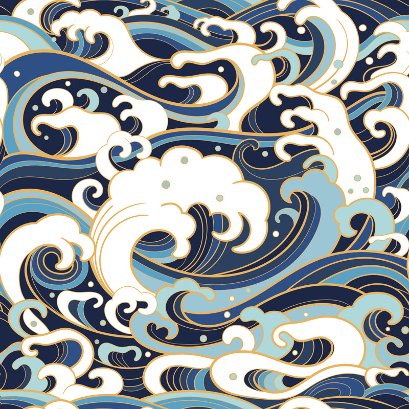 Marine Seamless Pattern With Water Waves, 30cm H x 30cm W x 3.8 cm D