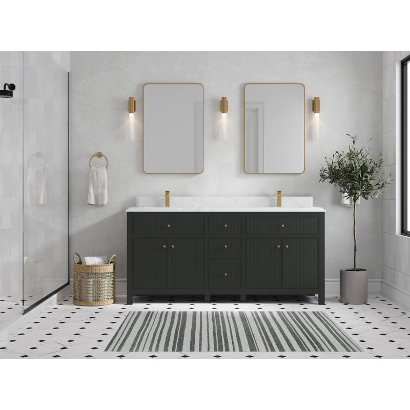 Sonoma 72 In. W X 22 In. D Double Sink Bathroom Vanity In Blacktop With Cove Edge Quartz, Empira