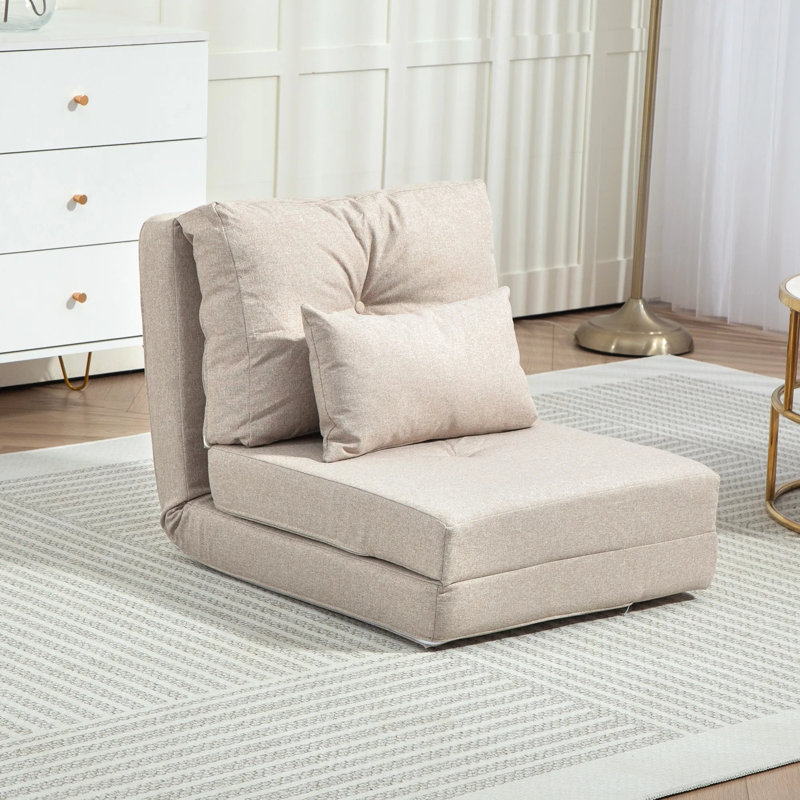 Floor Chair Convertible Floor Sofa Bed, Folding Upholstered Couch Bed With Adjustable Backrest, 2 Pillows, Space-saving Lounge For Living Room, Bedroom – Beige, 264 Lbs Capacity