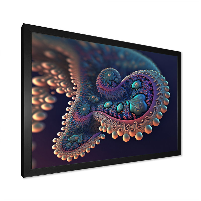 «Turquoise Fractal Mystery VI», reproduction sur toile, H 16 po x l 32 po x P 1 po, Impression noire sur toile encadrée
