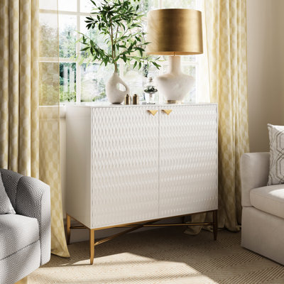 Modern White 2 - Door Accent Cabinet With Tapered Metal Feet, Clean Geometric Lines For An Aesthetic Look, Raised Diamond Pattern, Elegant Brass Supports, Adjustable Legs, Quick Installation, Good